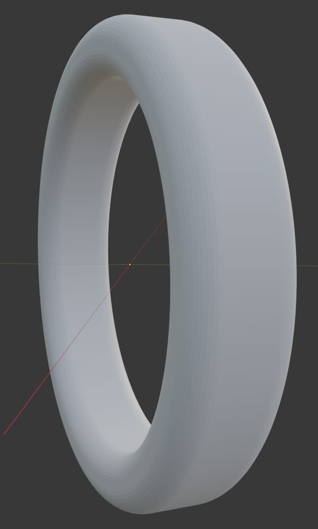 A grey Blender render of a plain solid band ring, smooth and featureless, seen at a three-quarter angle against a dark viewport background.